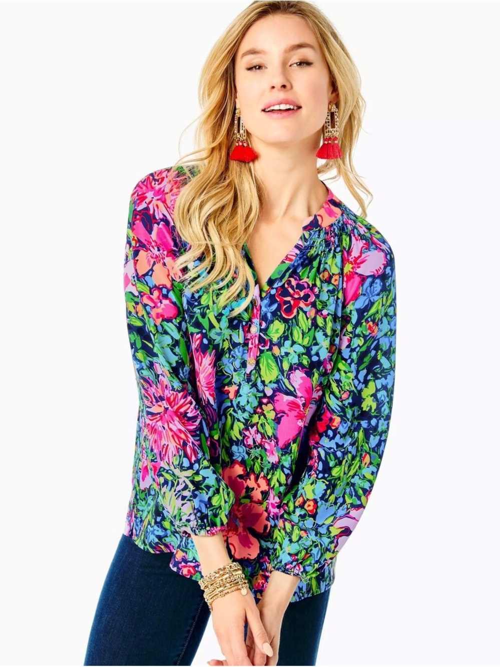 Lilly Pulitzer Elsa Silk Blouse Size M Preppy Chic Summer Beach Colorful